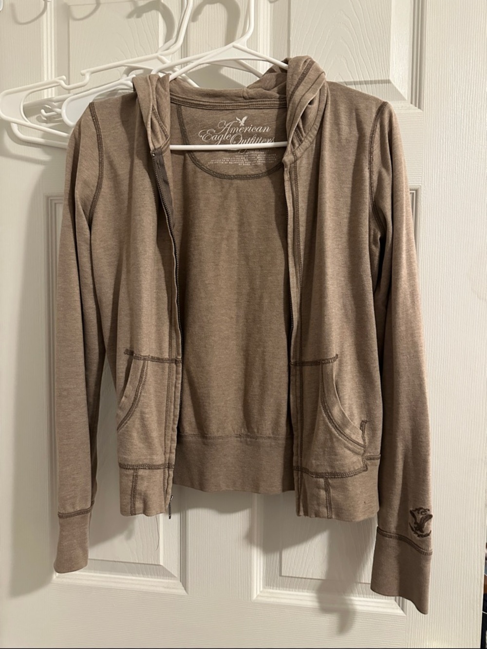 American Eagle Outfitters Taupe Zip-Up Hoodie